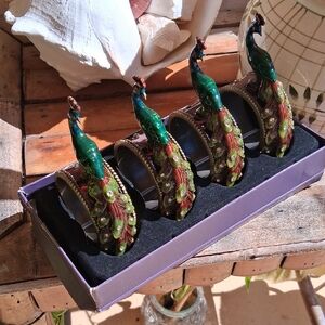 Peacock Napkin Rings Set Of 4. NW1/2AB. Super Classy. Very Heavy & Sturdy.